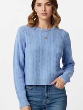White + Warren Varsity Cable Crewneck  sweater cashmere blue